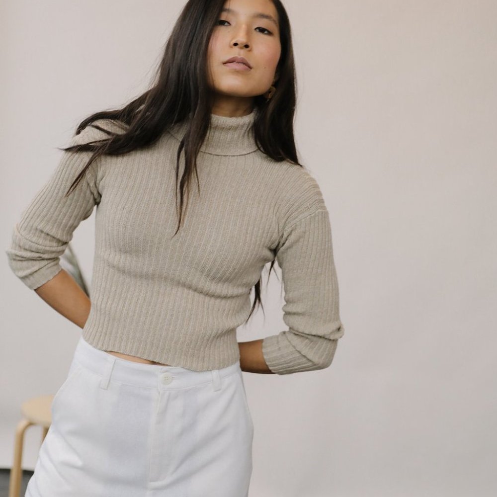 Kordal | Mari Turtleneck Sweater in Sand | Organic Cotton/Linen Blend